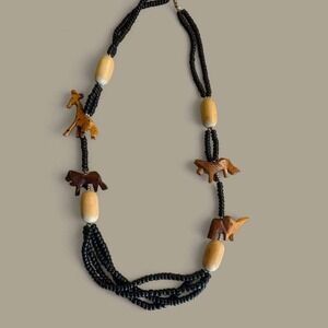 Beautiful Wooden African/Tribal Inspired Safari Animal Beaded Necklace-14 inches